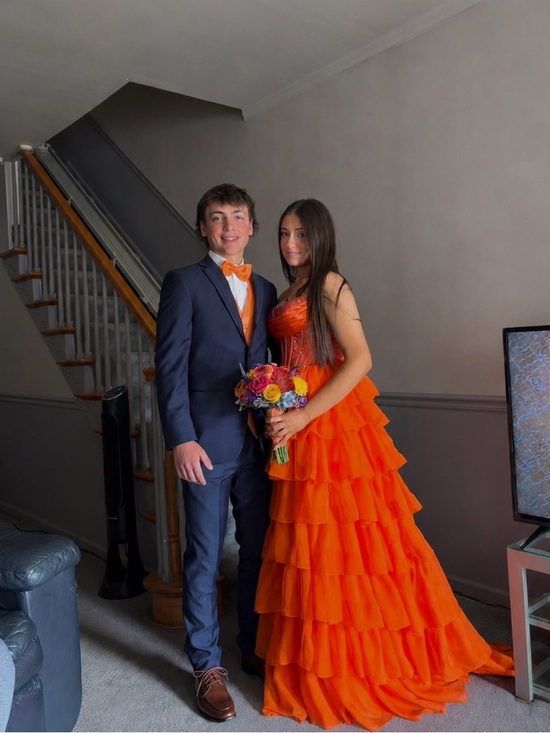 prom girl Dresses & Skirts - Orange Tiered Ruffle Prom Dress - Sleeveless Evening Gown